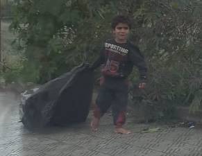 البرد يخرج نساء وأطفالاً حفاة بحثاً عن الحطب