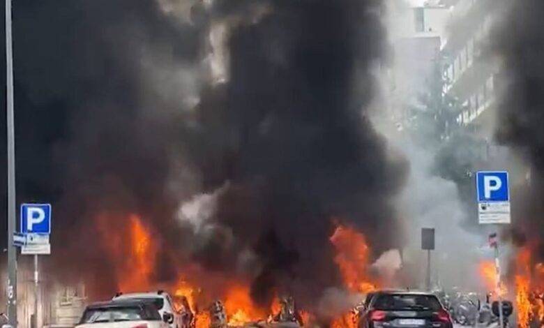 بالفيديو: انفجار وسط ميلانو.. واشتعال عدة سيارات