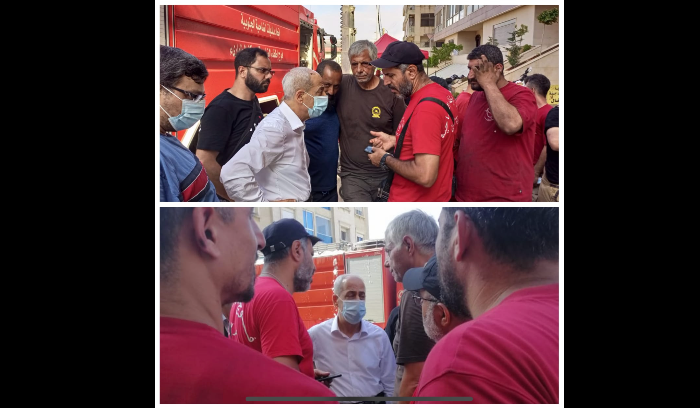 خير يتفقد المستودع المحترق على طريق المطار