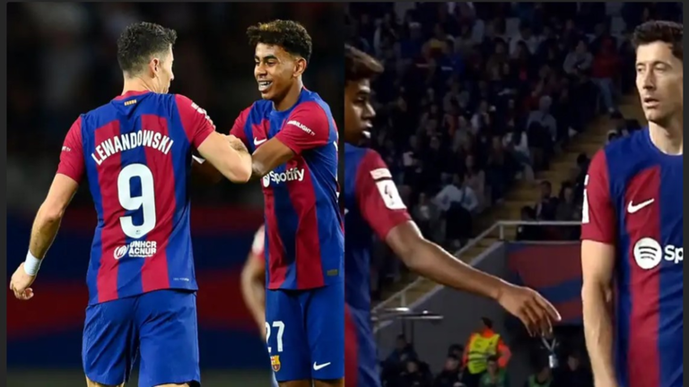 أول تعليق لليفاندوفسكي على لقطته المثيرة للجدل مع زميله لامين جمال