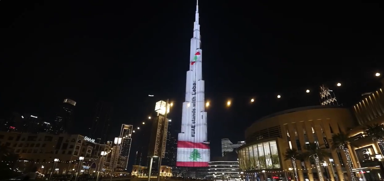 بالفيديو: برج خليفة بألوان العلم اللبناني... ضمن مبادرة 
