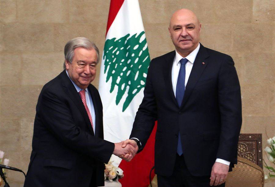 عون بعد لقاء غوتيريش: لبنان متمسك بانسحاب القوات الإسرائيلية من الجنوب ضمن المهلة المحددة بالاتفاق