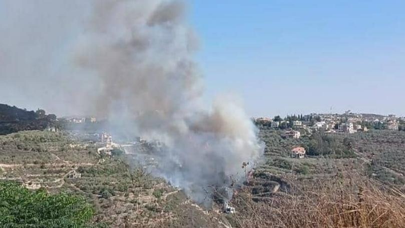 حريق بين بلدتي حومين التحتا وعزة يلتهم أشجاراً برية