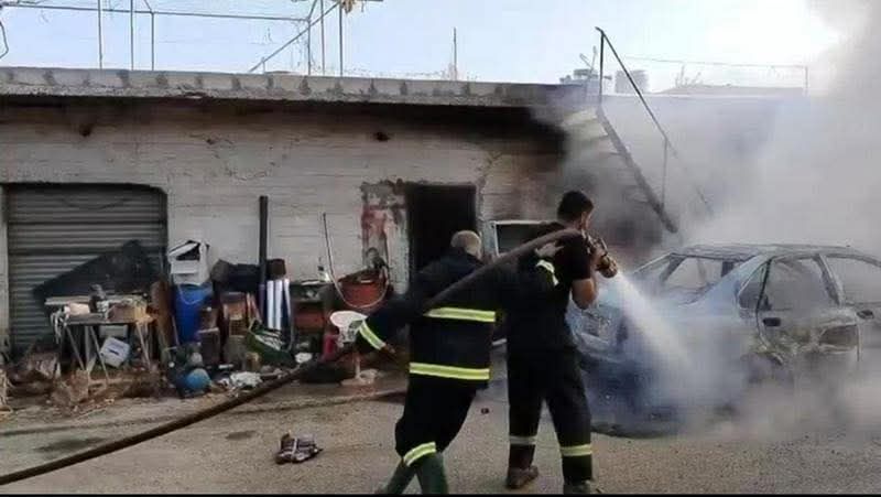 احتراق سيارة وجرار زراعي في دير ميماس